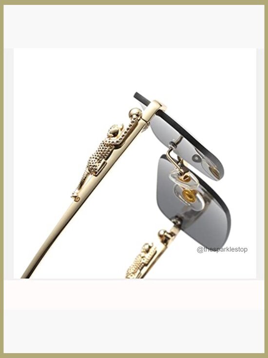 Rimless Square Sunglasses Gold Metal Frameless Rectangle Colored Lens UV